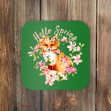 Cute Hello Spring Flower Fox Coaster