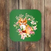 Cute Hello Spring Flower Fox Coaster thumb 0