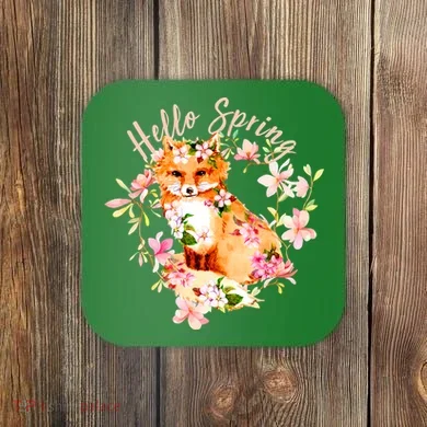 Cute Hello Spring Flower Fox Coaster