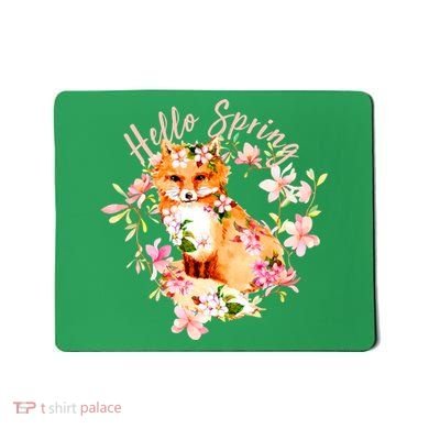 Cute Hello Spring Flower Fox Mousepad