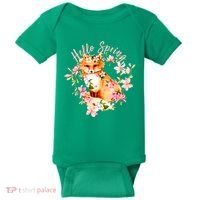 Cute Hello Spring Flower Fox Baby Bodysuit thumb 0