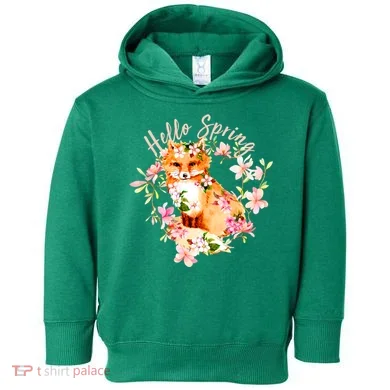 Cute Hello Spring Flower Fox Toddler Hoodie
