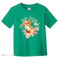 Cute Hello Spring Flower Fox Toddler T-Shirt thumb 0