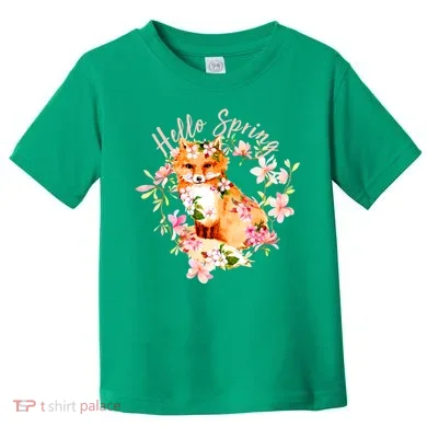 Cute Hello Spring Flower Fox Toddler T-Shirt