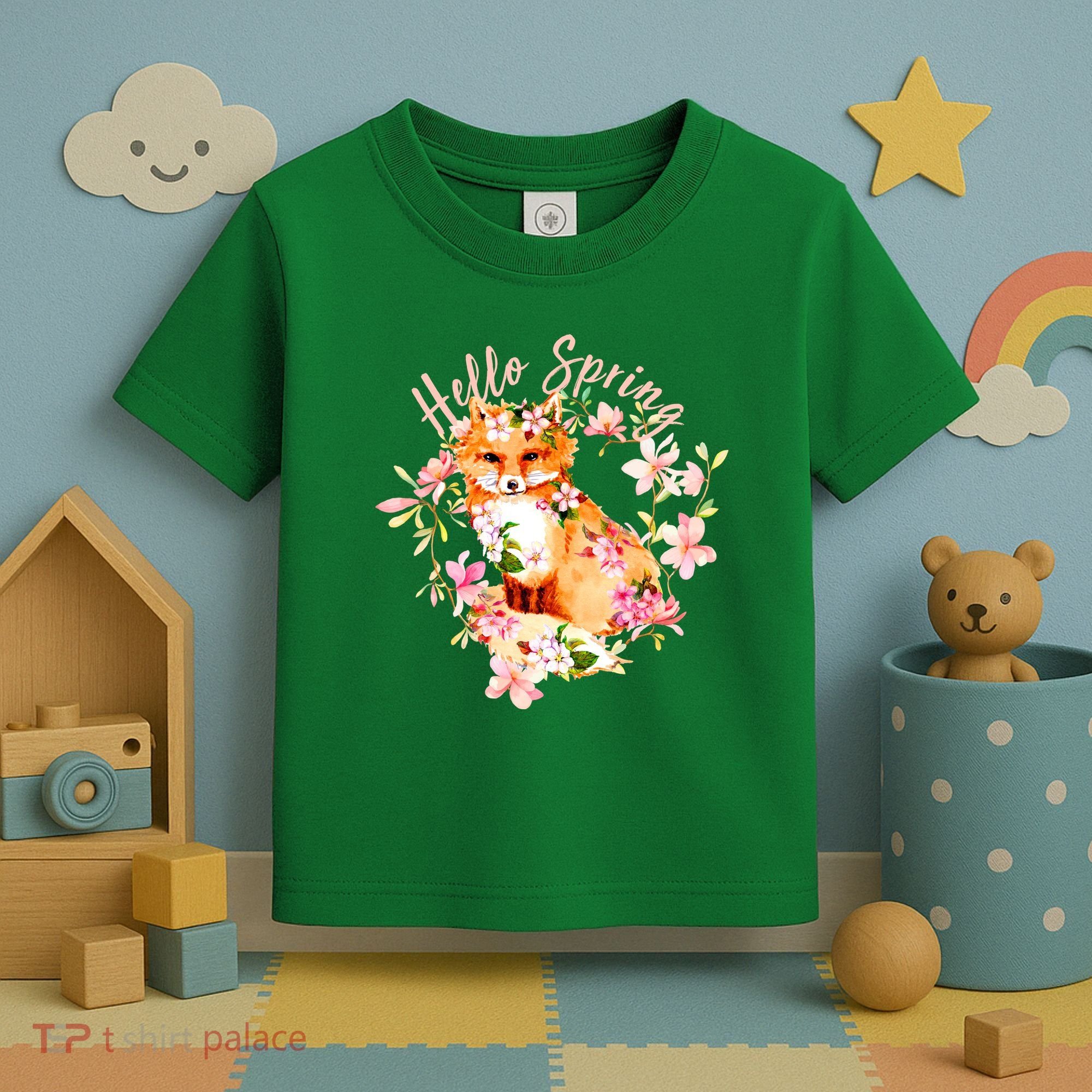 Cute Hello Spring Flower Fox Toddler T-Shirt
