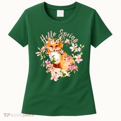 Cute Hello Spring Flower Fox Women's T-Shirt