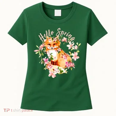 Cute Hello Spring Flower Fox Women's T-Shirt