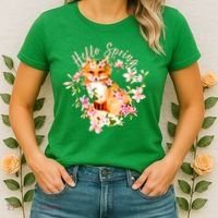 Cute Hello Spring Flower Fox Women's T-Shirt thumb 2
