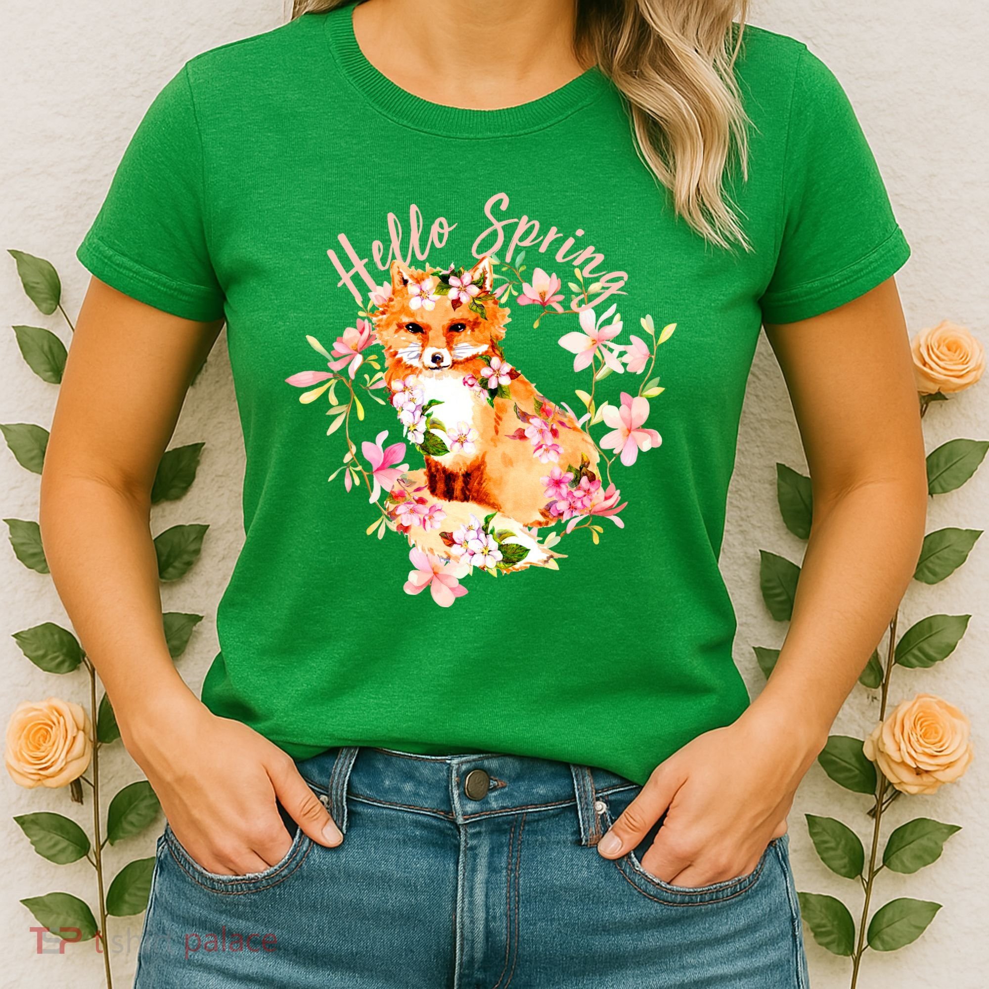 Cute Hello Spring Flower Fox Women's T-Shirt