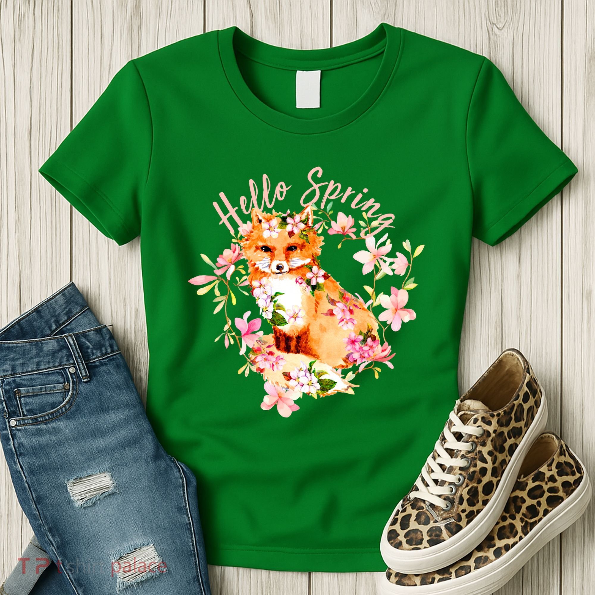Cute Hello Spring Flower Fox Women's T-Shirt