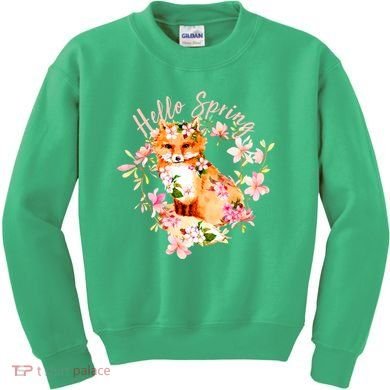 Cute Hello Spring Flower Fox Kids Sweatshirt