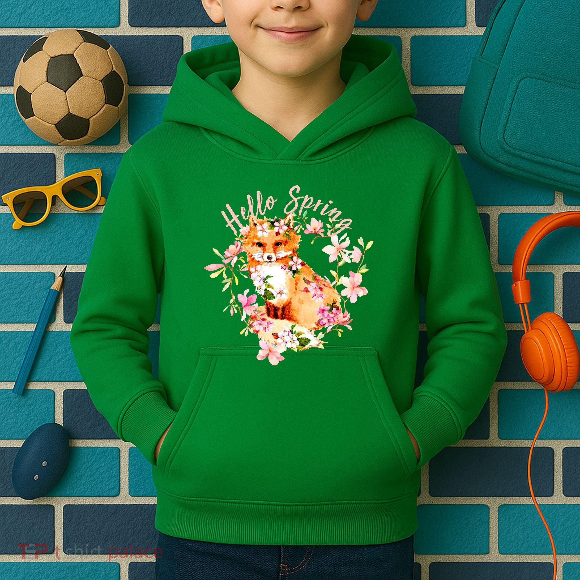 Cute Hello Spring Flower Fox Kids Hoodie