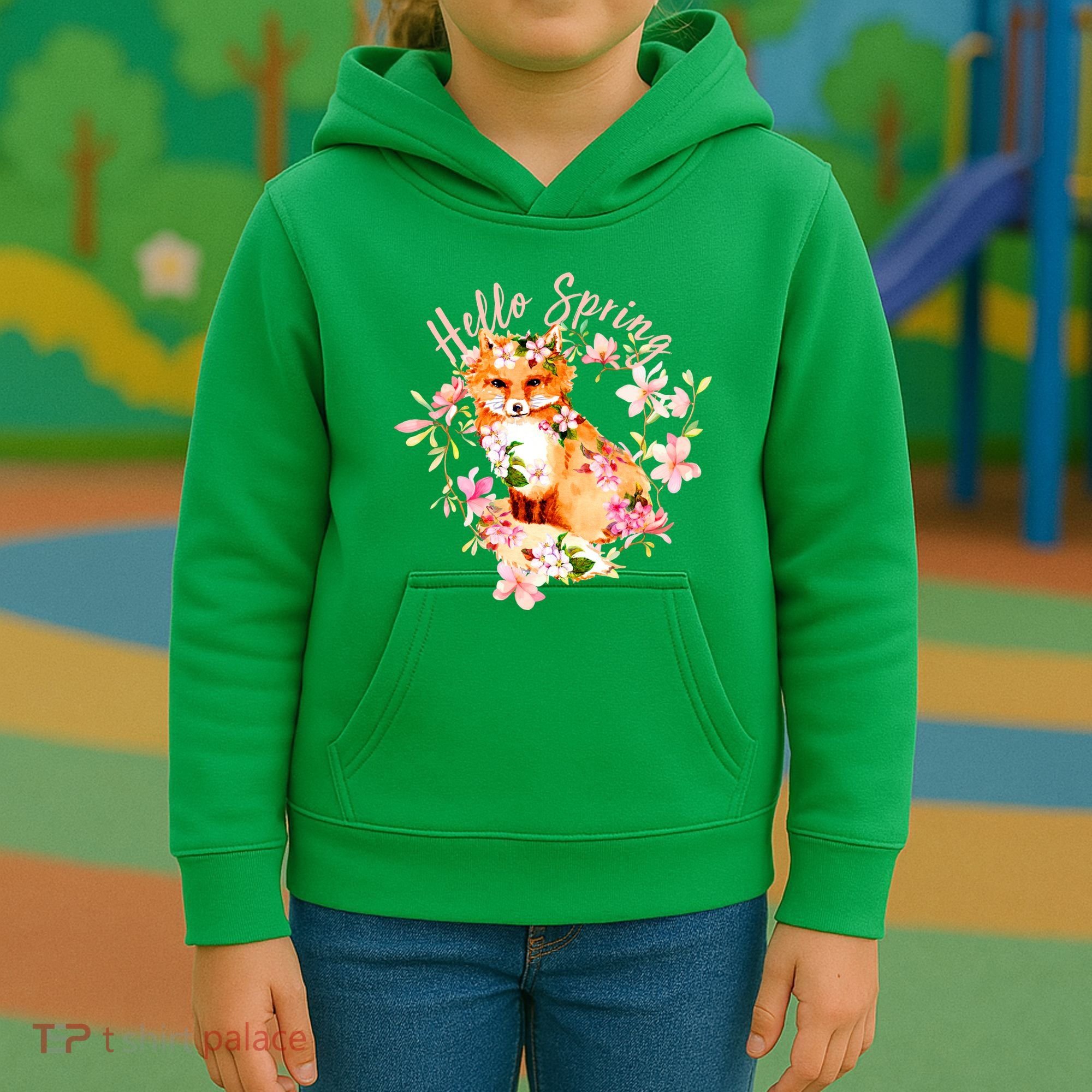 Cute Hello Spring Flower Fox Kids Hoodie