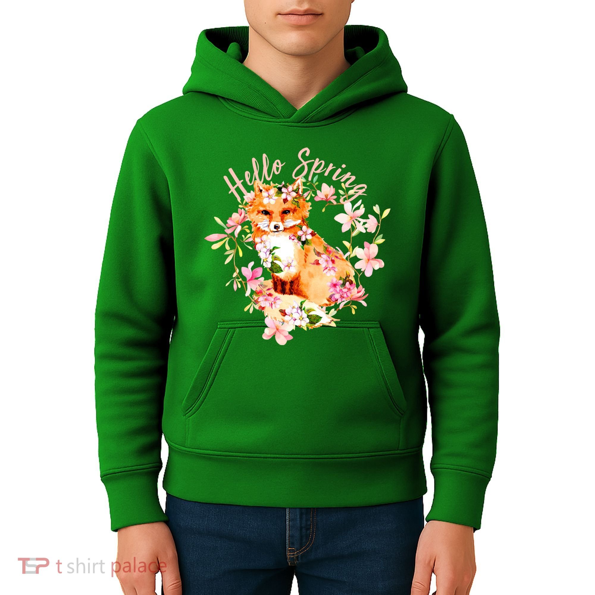 Cute Hello Spring Flower Fox Kids Hoodie