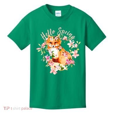 Cute Hello Spring Flower Fox Kids T-Shirt