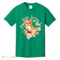 Cute Hello Spring Flower Fox Kids T-Shirt thumb 0