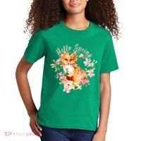 Cute Hello Spring Flower Fox Kids T-Shirt thumb 2