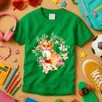 Cute Hello Spring Flower Fox Kids T-Shirt thumb 3