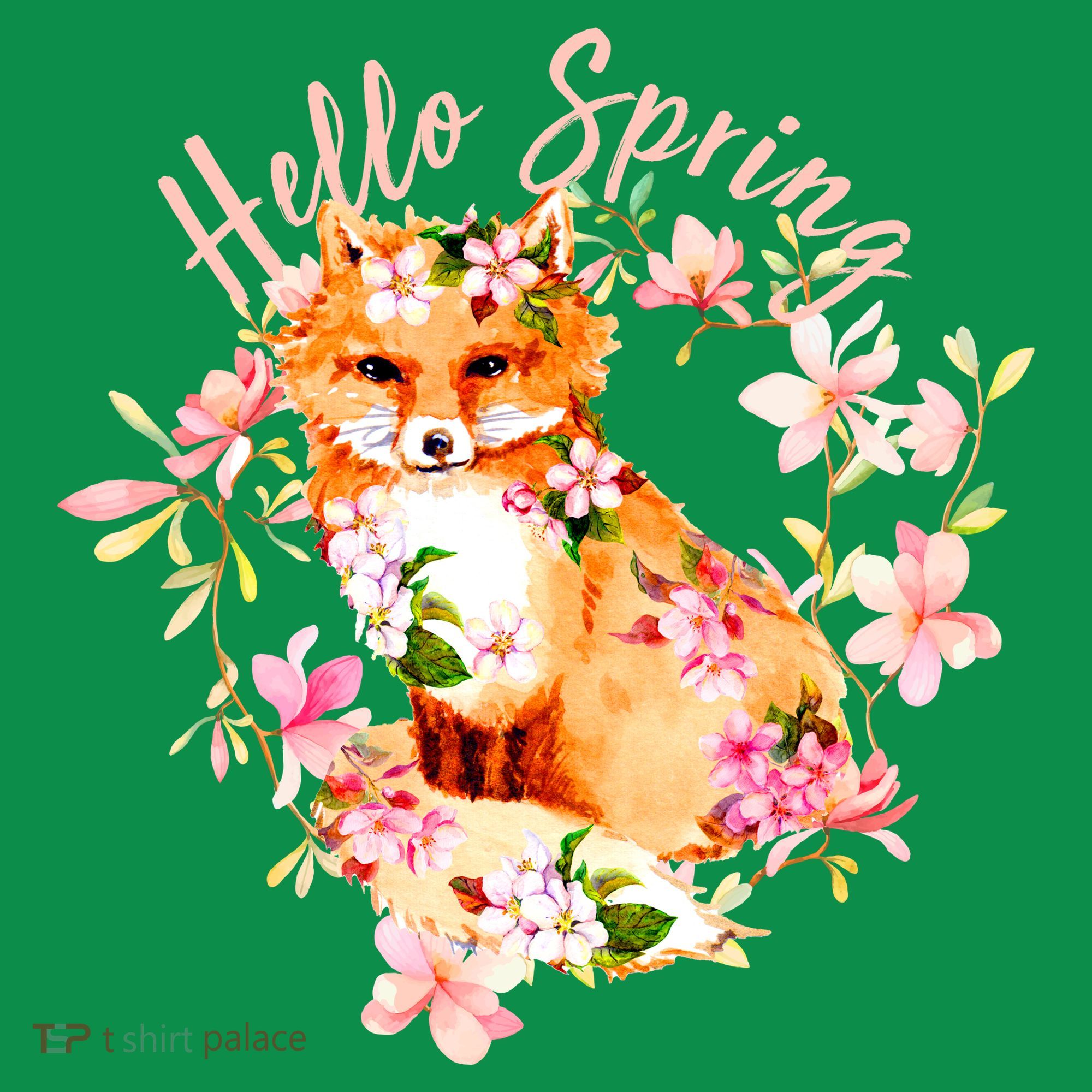 Cute Hello Spring Flower Fox Kids T-Shirt