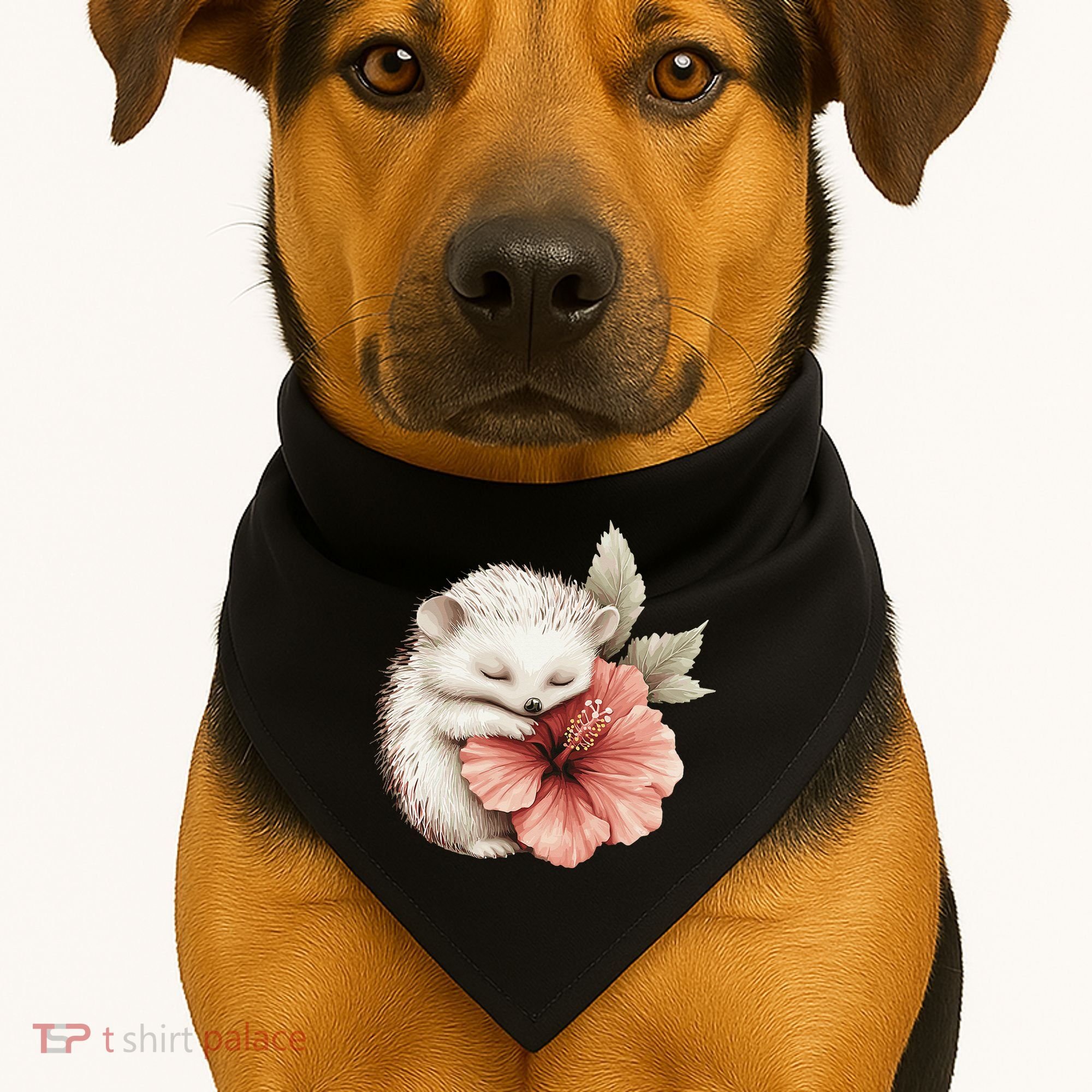 Cute Hedgehog Sleeping Hugging Flower USA-Made Doggie Bandana