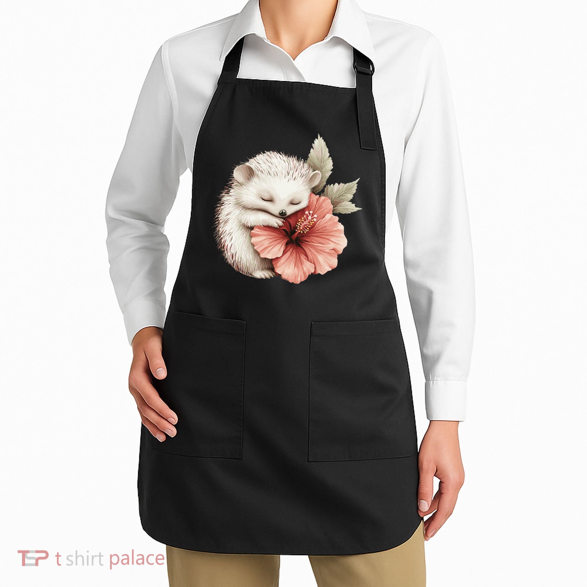 Cute Hedgehog Sleeping Hugging Flower Apron