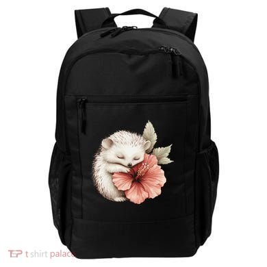 Cute Hedgehog Sleeping Hugging Flower Backpack