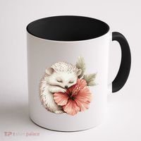 Cute Hedgehog Sleeping Hugging Flower Coffee Mug thumb 1