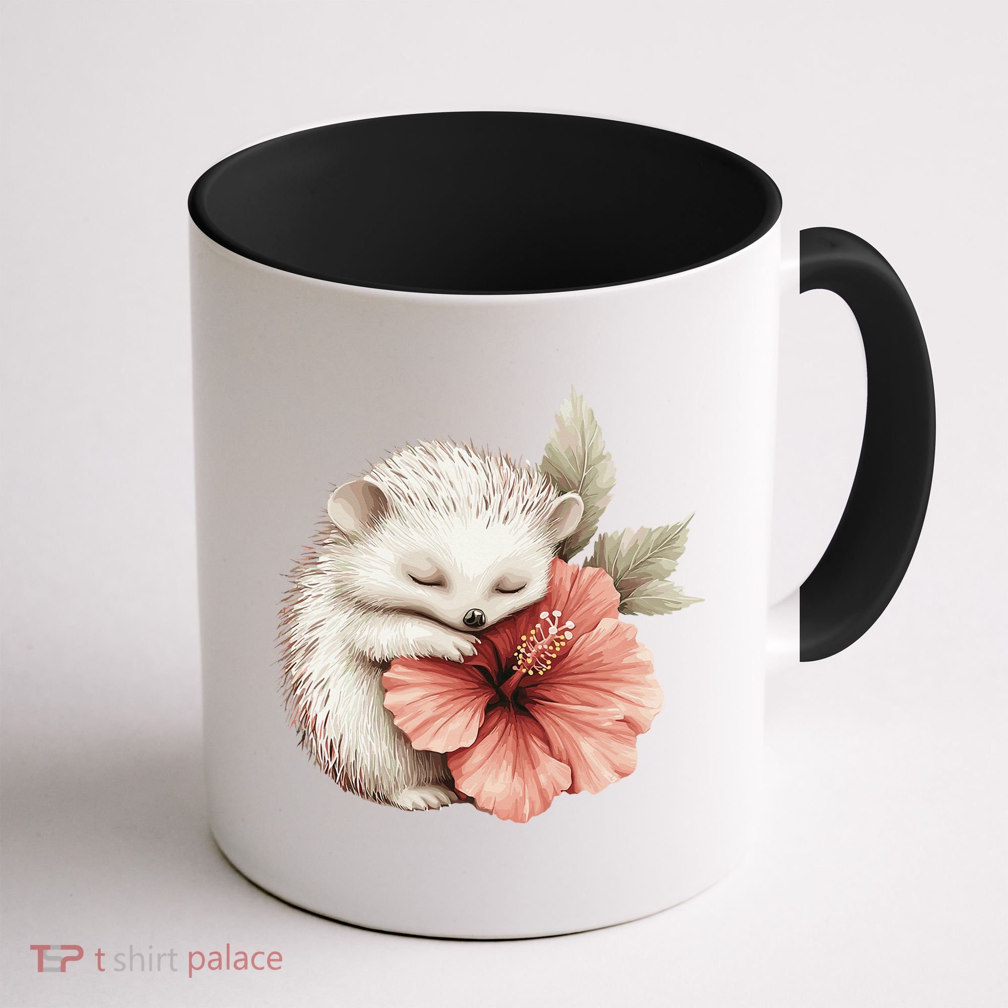 Cute Hedgehog Sleeping Hugging Flower Coffee Mug