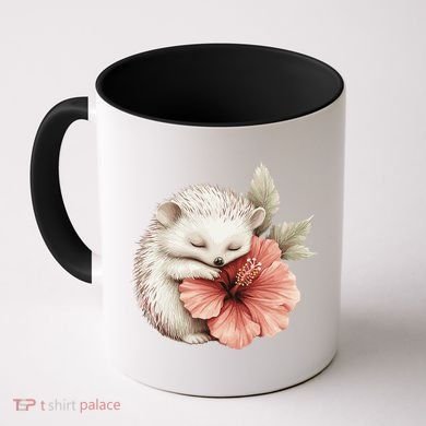 Cute Hedgehog Sleeping Hugging Flower Coffee Mug