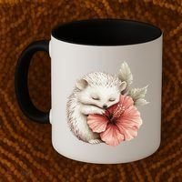 Cute Hedgehog Sleeping Hugging Flower Coffee Mug thumb 2