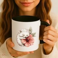 Cute Hedgehog Sleeping Hugging Flower Coffee Mug thumb 3