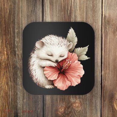 Cute Hedgehog Sleeping Hugging Flower Coaster
