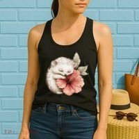 Cute Hedgehog Sleeping Hugging Flower Women's Tank Top thumb 2