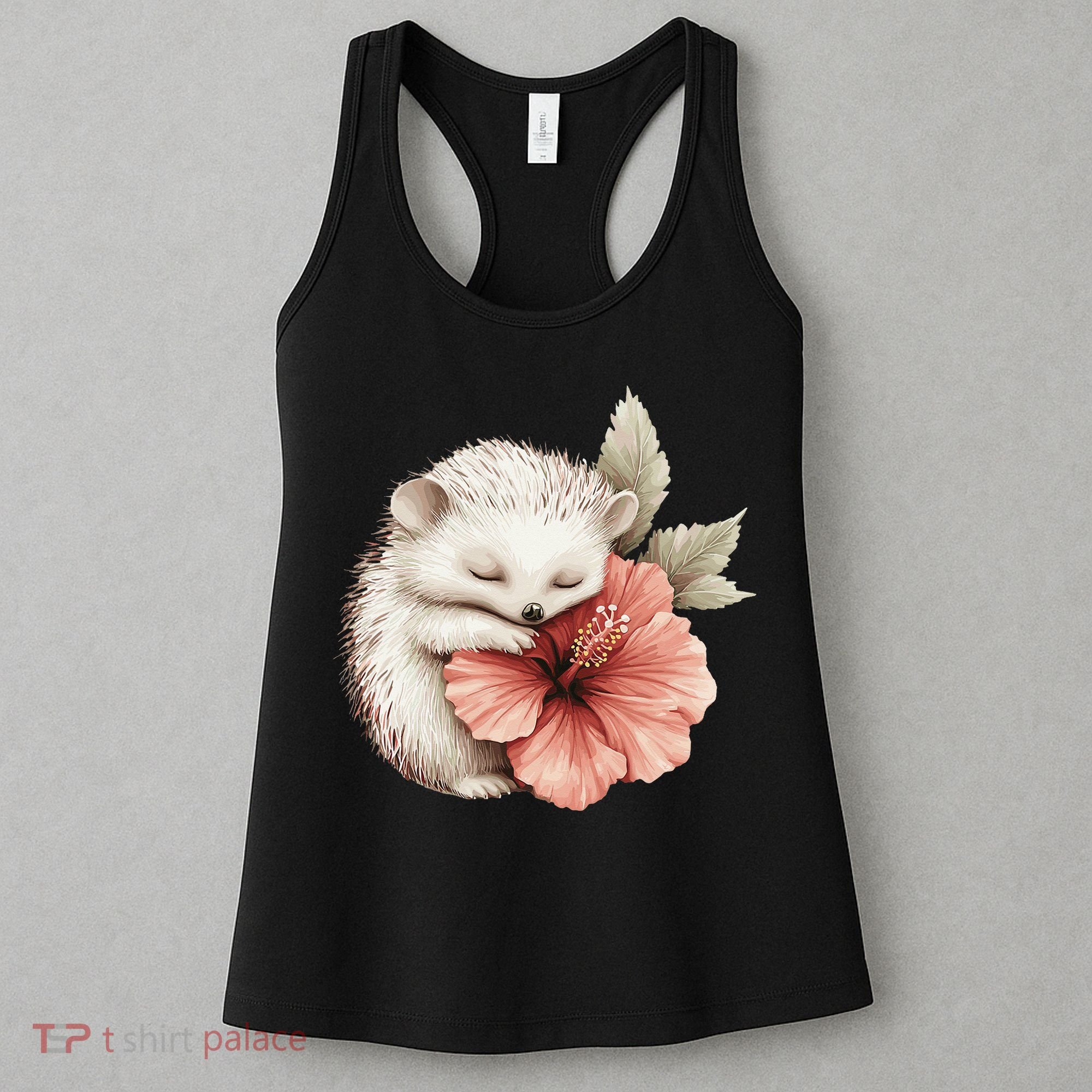 Cute Hedgehog Sleeping Hugging Flower Women's Tank Top