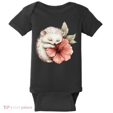 Cute Hedgehog Sleeping Hugging Flower Baby Bodysuit