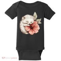 Cute Hedgehog Sleeping Hugging Flower Baby Bodysuit thumb 0