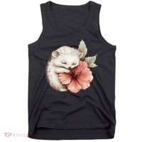 Cute Hedgehog Sleeping Hugging Flower Tank Top thumb 0