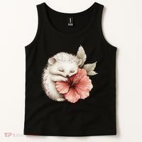 Cute Hedgehog Sleeping Hugging Flower Tank Top thumb 2
