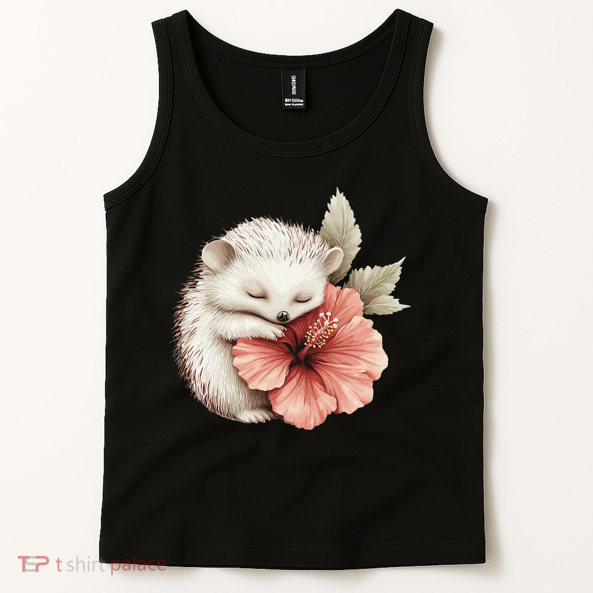 Cute Hedgehog Sleeping Hugging Flower Tank Top