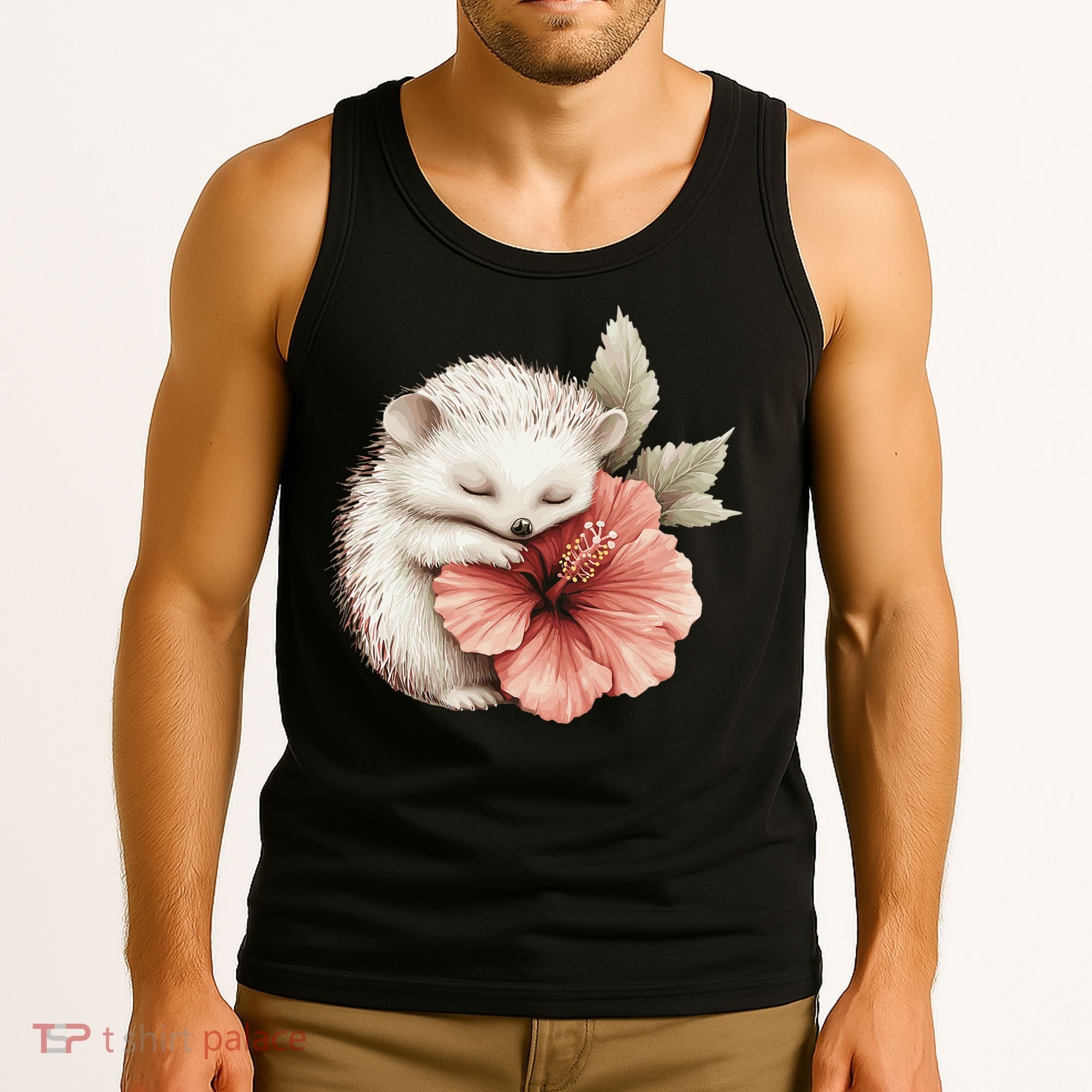 Cute Hedgehog Sleeping Hugging Flower Tank Top