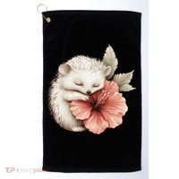 Cute Hedgehog Sleeping Hugging Flower Golf Towel thumb 0