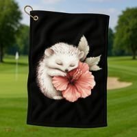 Cute Hedgehog Sleeping Hugging Flower Golf Towel thumb 1