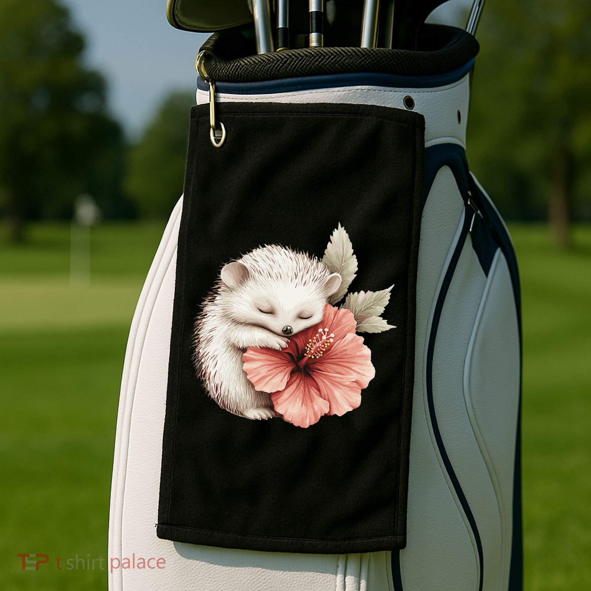 Cute Hedgehog Sleeping Hugging Flower Golf Towel