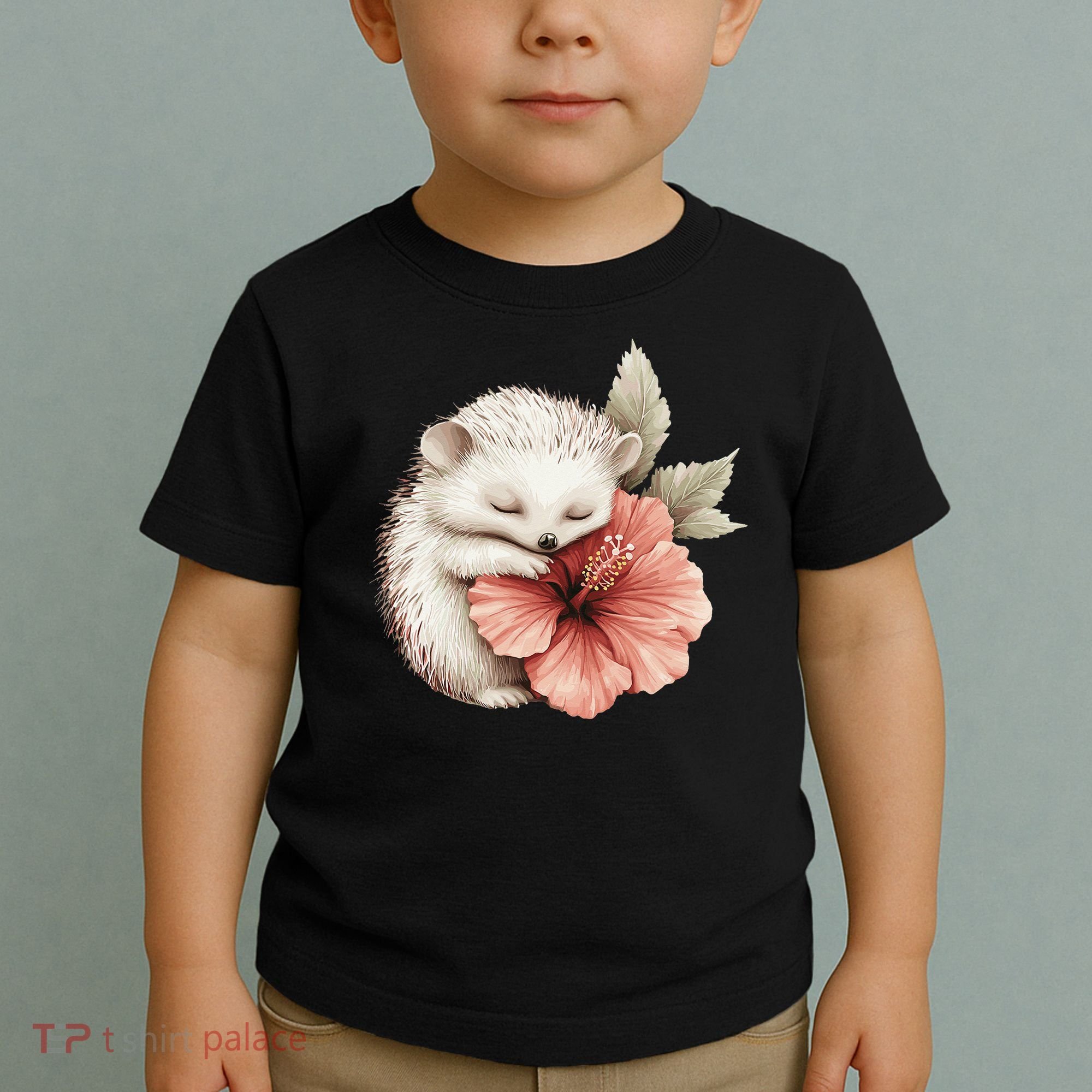 Cute Hedgehog Sleeping Hugging Flower Toddler T-Shirt