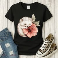 Cute Hedgehog Sleeping Hugging Flower Women's T-Shirt thumb 3