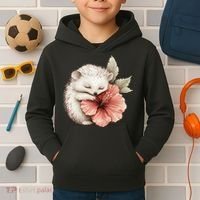Cute Hedgehog Sleeping Hugging Flower Kids Hoodie thumb 2