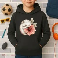 Cute Hedgehog Sleeping Hugging Flower Kids Hoodie thumb 2