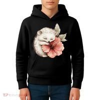 Cute Hedgehog Sleeping Hugging Flower Kids Hoodie thumb 4