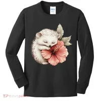 Cute Hedgehog Sleeping Hugging Flower Kids Long Sleeve Shirt thumb 0