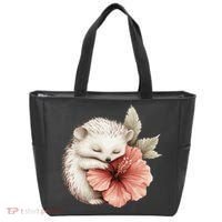 Cute Hedgehog Sleeping Hugging Flower Tote Bag thumb 0